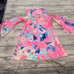 Lilly Pulitzer Rayon Pink Print Cold-Shoulder Dress with Tassel Accents Size S
